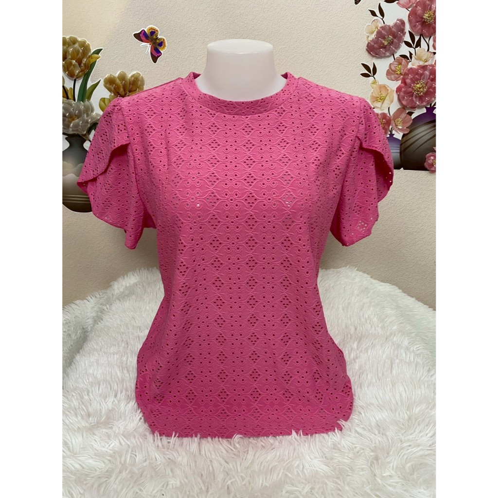 เสื้อลูกไม้ เสื้อยืดผ้าฉลุลายดอกไม้ เสื้อสวยๆ อก32-42นิ้ว รุ่น911