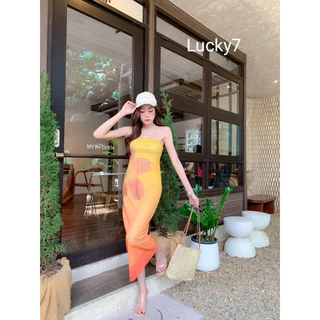 BY IRa (23007) Tulle dress code เดรสเกาะอกใส่ไปทะเล ผ้า mesh ปริ้นลายคมชัด สวยเซ็กซี่ขยี้ใจ