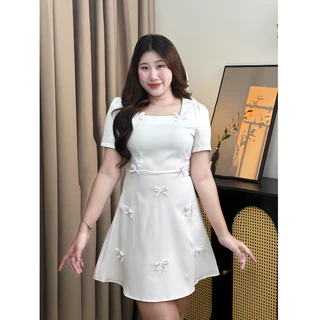 【EVIOVIO】 S-5XL เดรส A-Line ดีเทลโบว์ สไตล์เกาหลี เดรสออกงาน สำหรับสาวพลัสไซซ์