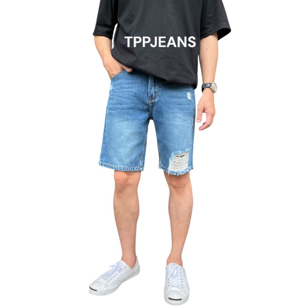 JEANSEEXPRESS MT7 Shorts DENIM กางเกงยีนส์ขาสั้นชาย สีบลูยีนส์ฟอกแต่งขาด ทรงคลาสสิค ความยาวเหนือเข่า เป้าซิป Size28-38 ราคา ถูกที่สุด ดีลบีเคเค แกลเลอรีภาพที่ 4