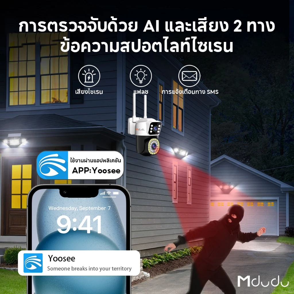 [ซื้อ1แถม1]Mdudu yoosee กล้องสองเลนส์ WiFi หน้าจอคู่ 2กล้อง IP ดูพร้อมกันได้ Color Full HD ​8M กลางคืนภาพสี กล้องวงจรปิด thumbnail 6