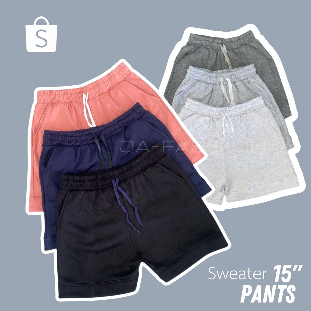 ⚡️F12⚡️กางเกงขาสั้นผ้าสำลี#ยาว15นิ้ว ผ้านุ่ม sweater pants freesize