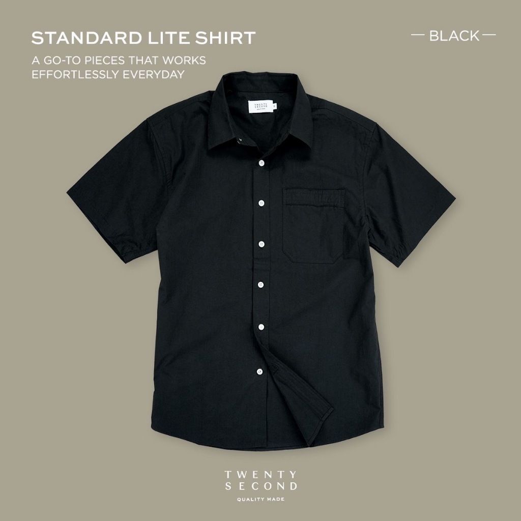 TWENTYSECOND เสื้อเชิ้ตแขนสั้น ผ้าคอตต้อน รุ่น Standard Lite Shirt - ดำ / Black