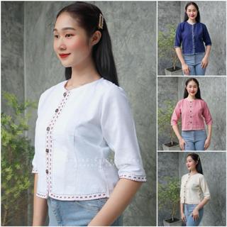 เสื้อผ้าฝ้ายผู้หญิง ปักลายนาฬิกาทราย งานปักมือ Handmade