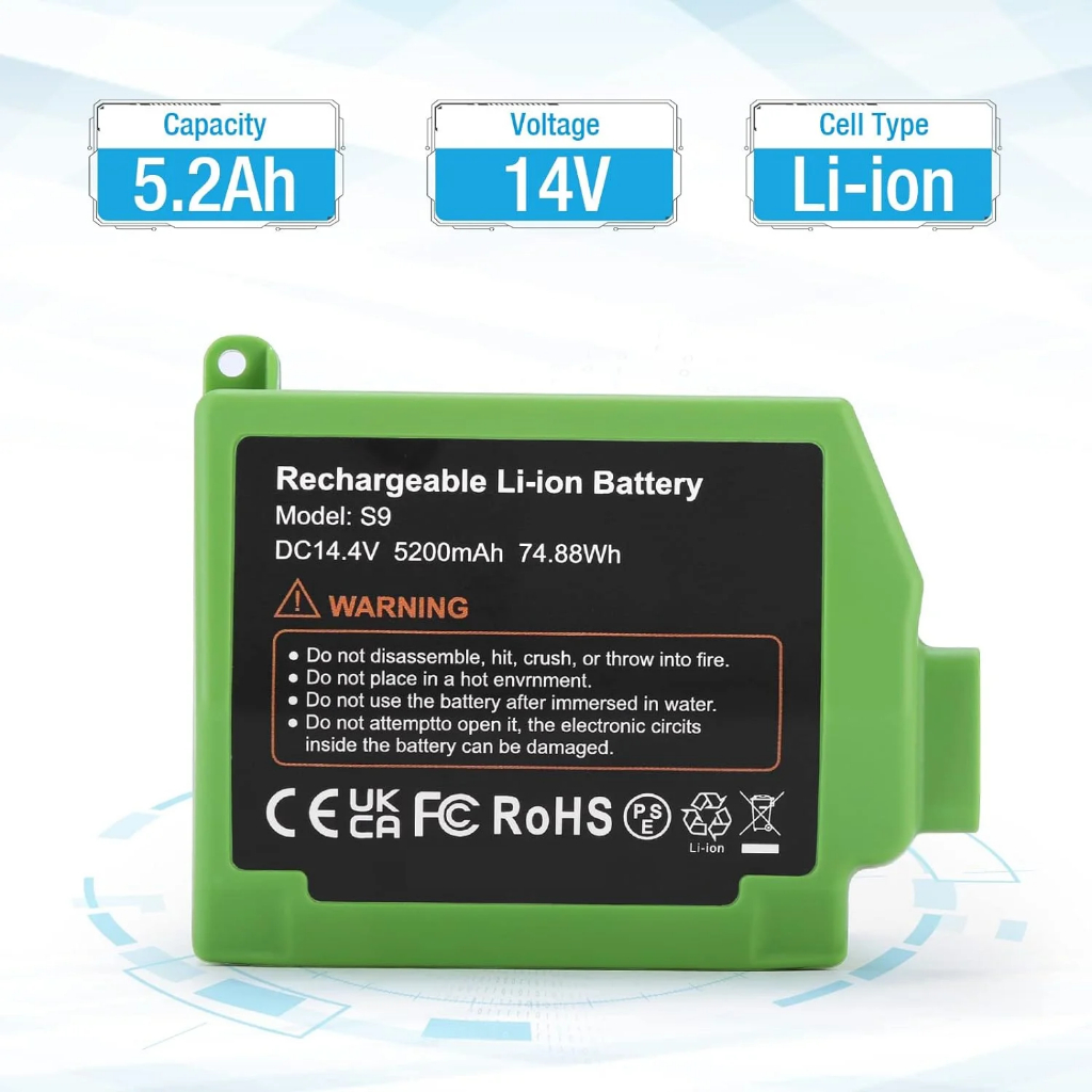 แบตเครื่องดูดฝุ่นทดแทน หุ่นยนต์ดูดฝุ่น Lithium 14.4 V 5200 mah irobot S9