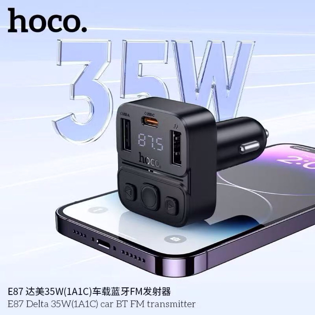 ที่ชาร์จในรถยนต์ 2in1 HOCO E87 บลูทูธ 5.4 Fast charging PD20W 15W รองรับการโทรได้ จอดิจิตอล LED