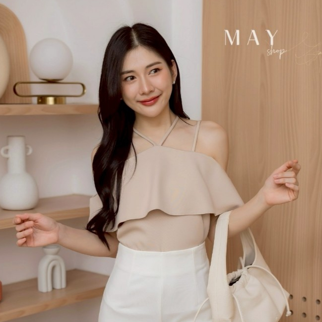 LT019 เสื้อสายเดี่ยว  เสื้อไปงาน  ระบายรอบตัว เรียบหรูดูดีมาก