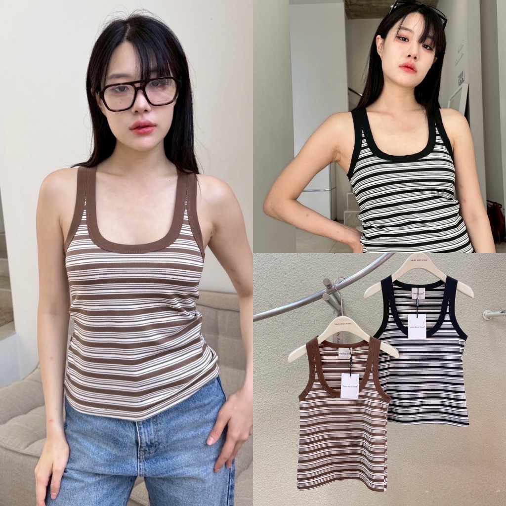 🍊 VL Basic tank top •  เสื้อกล้ามคอยู ดีเทลลายทาง งานผ้าอย่างดี ทรงสวยมากคะ เกาหลีสุดๆๆ