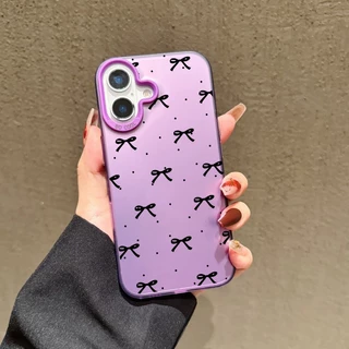 โลหะชุบโลหะด้วยไฟฟ้า ไอโฟนหมีสีชมพูfor 11 iPhone 12 13 14 15Pro MAX X XS XR 7 8Plusลิตเติ้ลสตาร์สร้างสรรค์โบว์สไตล์เรียบ