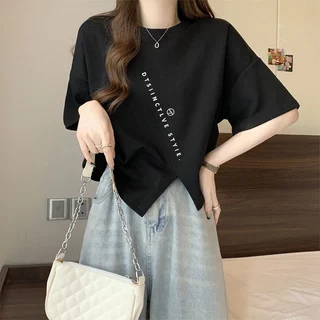 เสื้อครอปสาวอวบน่ารัก oversize เสื้อผ้าคนอ้วนไซส์ใหญ่ เสื้อยืดแขนสั้นแบบหลวมผู้หญิงแฟชั่นมาใหม่สวยๆ สกรีนลายวินเทจ ลำลอง