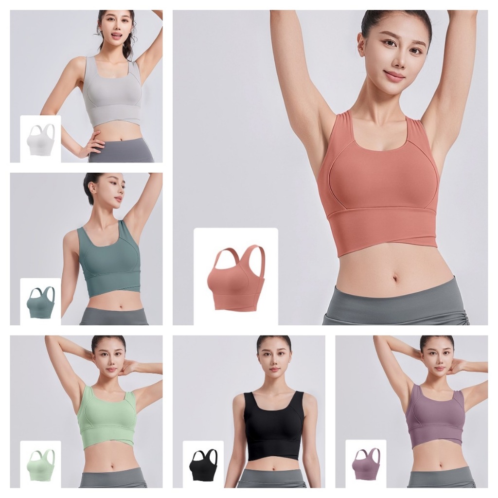 เสื้อบราโยคะ SportBra สปอร์ตบราออกกำลังกาย เสื้อกร้าม ทรงใหม่สวยใส่สบายทรงสวย บราเย็บติด กระซับสัดส่วน 6สี (หรัส187009)