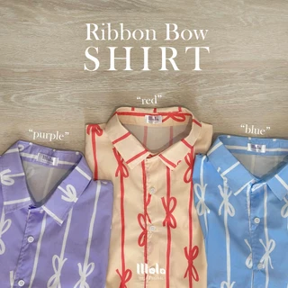 MalaOriginal |【5 สี】Ribbon Bow Crop Shirt 🥯 เสื้อเชิ้ตครอป แขนสั้น ลายริบบิ้นโบว์ สุดคิ้วท์
