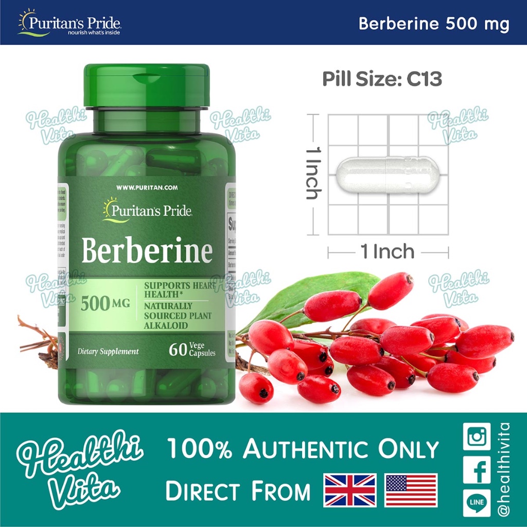 Puritan's Pride - Berberine 500 mg / 60 Caps ❌ EXP 03/27