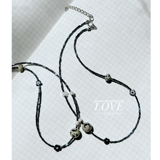 สร้อยคอ handmade มินิมอล ลูกปัดโทนสีดำ แต่งด้วยหินDalmatian Jasper แฟชั่นเรียบเท่ห์ มีเสน่ห์ - รูปที่ 3