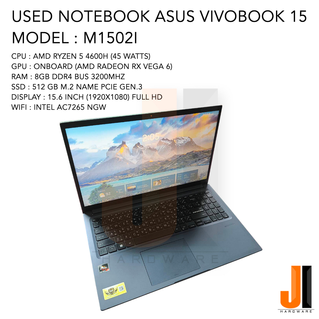 Notebook Asus Vivobook 15 (M1502I) Ryzen 5 4600H RAM 8GB, SSD 512 GB (สินค้ามือสองมีตำหนิ โปรดอ่านรา