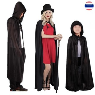 ผ้าคลุมฮาโลวีน สีดำ เสื้อคลุมฮู้ด ปก สำหรับออกงาน การแสดง คอ…