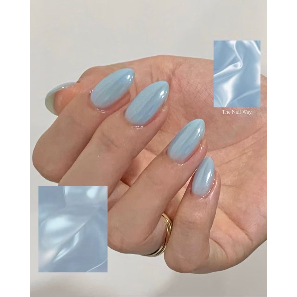 NAIL PP.l 🌊Blue Pearl Nails - เล็บเจลขัดผลมุกสีฟ้า สไตล์เกาหลีลูกคุณหนูติดเเกรม ลักชูรี่มาก พร้อมส่งมีครบไซต์ แถมชุดติด