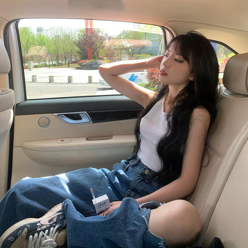 Vogue jeans💥กางเกงยีนส์ เอวสูง ขาบานแบบขาดๆ สไตล์เกาหลี กางเกงยีนส์ขายาว สวยๆเก๋ๆ