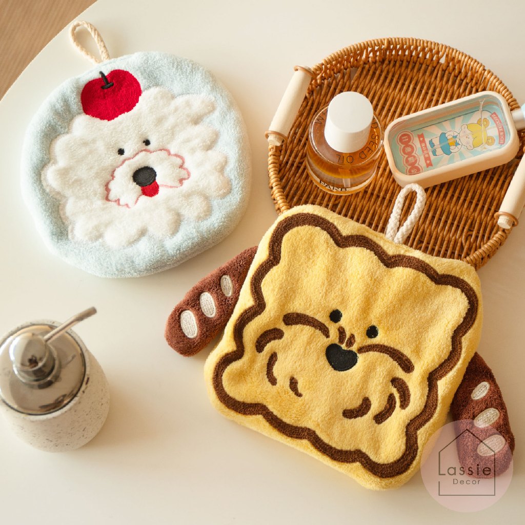 NEW 🍉ผ้าเช็ดมือแขวน Puppy Blossom Pastel น้องน่ารักฟูฟ่อง ลายน่ารักเกินต้าน นุ่มละมุนซับน้ำได้ดี 🥤LassieDecor - รูปที่ 4