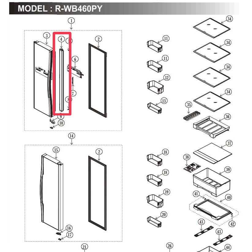 อะไหล่เเท้/SWING PARTITION HITACHI/ตำแหน่งที่ 4 พาท PTR-WB490P2 008/รุ่น R-WB460PY