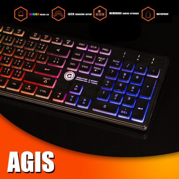 คียบอร์ดเล่นเกมมีไฟ Gaming Keyboard Neolution E-Sport AGIS (กันน้ำได้) Rainbow Backlit