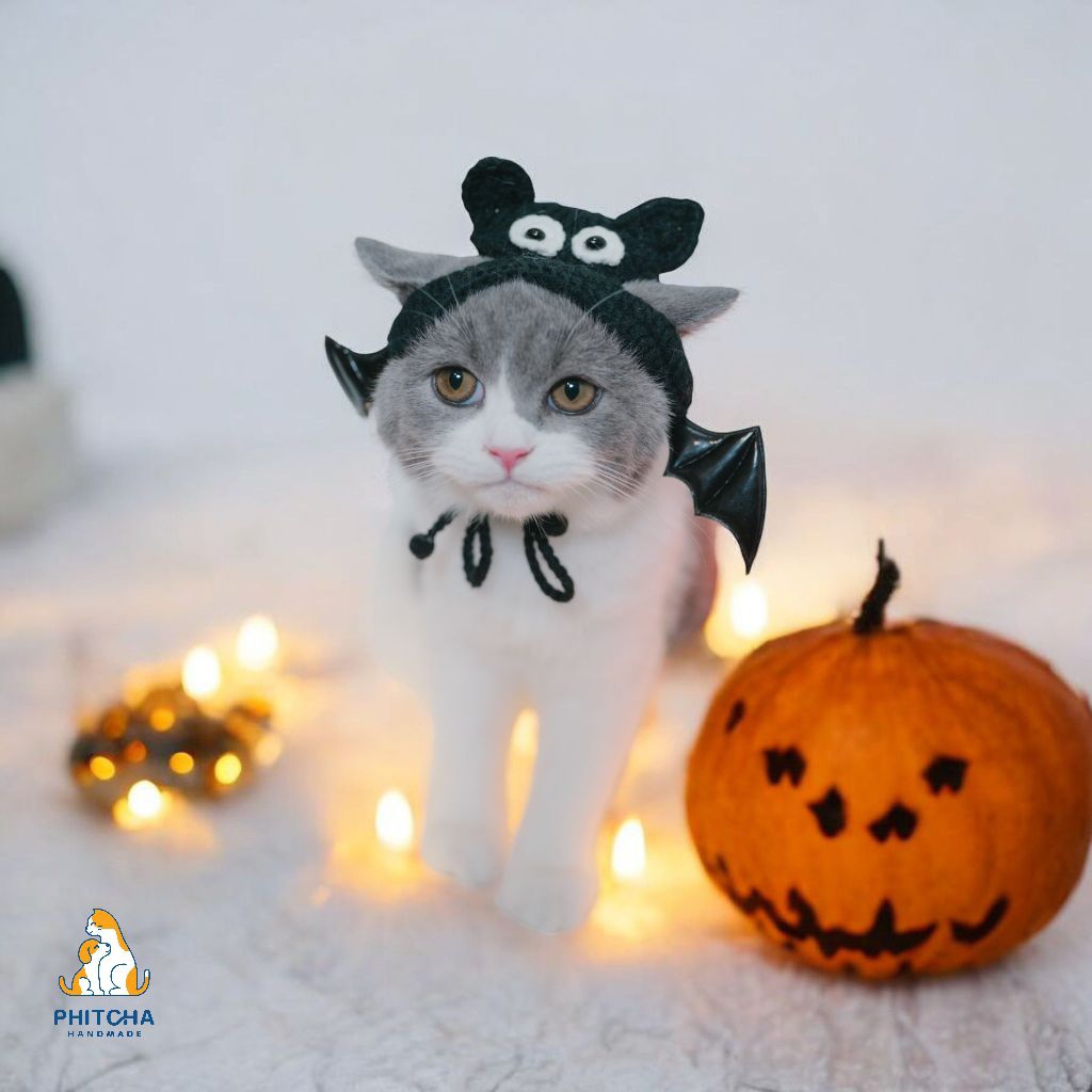 H008 • หมวกแมวฮัลโลวีน • หมวกแมวHalloween • หมวกค้างคาวแมว หมวกสัตว์เลี้ยง หมวกแฟนซี