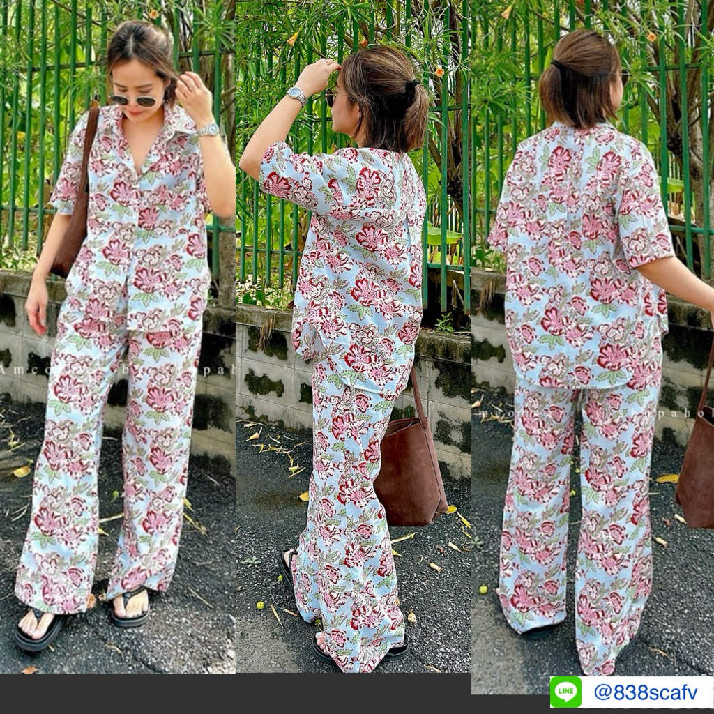 ✅พร้อมส่ง✅ ชุดเซท ผ้าcottonอินเดีย เสื้อเชิ้ตแขนสั้น อก34”-44” + กางเกงขายาว Amcorner