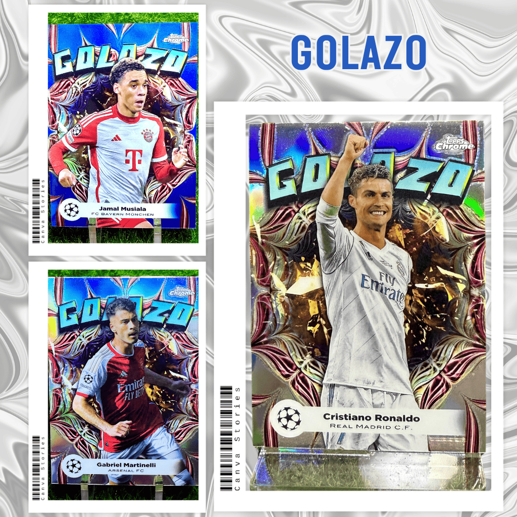 SET Golazo Topps Chrome UEFA : MUSIALA, RONALDO CR7, RIVALDO, MARTINELLI, BALE