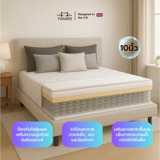 Thames ที่นอนสปริงเสริมยางพาราแท้ รุ่น Tranquilo ความหนา 10 นิ้ว สัมผัสนุ่มเด้ง นอนสบาย รองรับสรีระร่างกายได้ดี