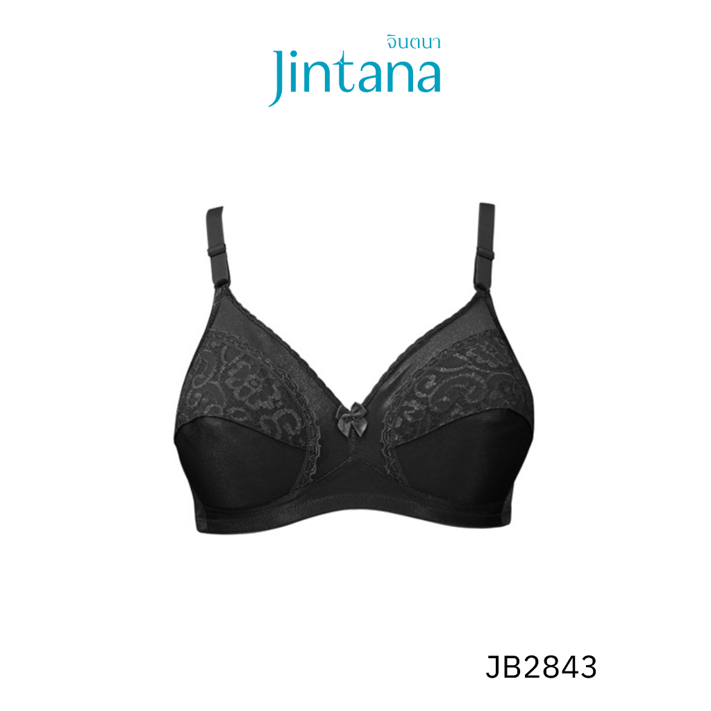 Jintana เสื้อชั้นใน จินตนา รุ่น Basic รหัส JB2843 (ไม่มีโครง) สีดำ เสื้อในเก็บกระชับ ใส่สบาย เสื้อในลายลูกไม้