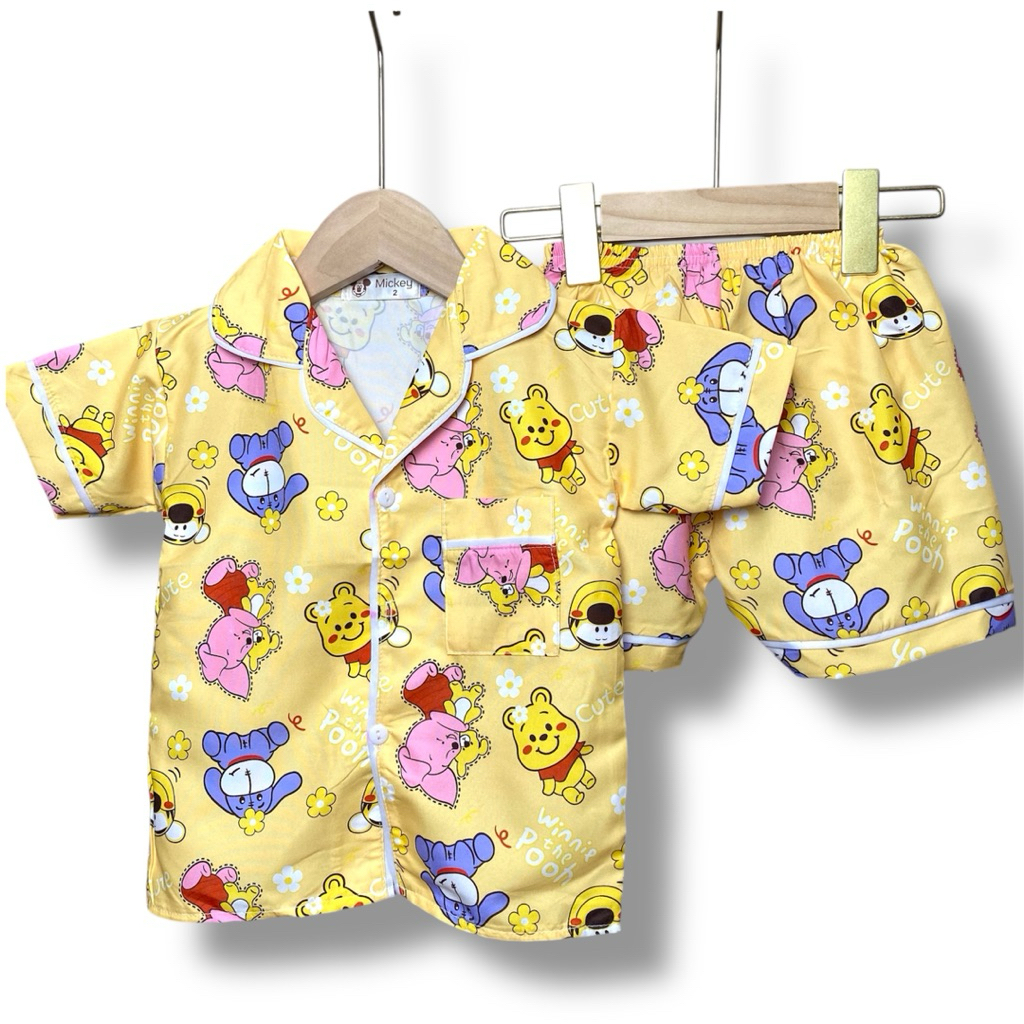 ชุดนอนเด็กแขนสั้น_ขาสั้น ไซส์ S-2XL (ผ้าคอตตอลผสมไหมอีตาลี)