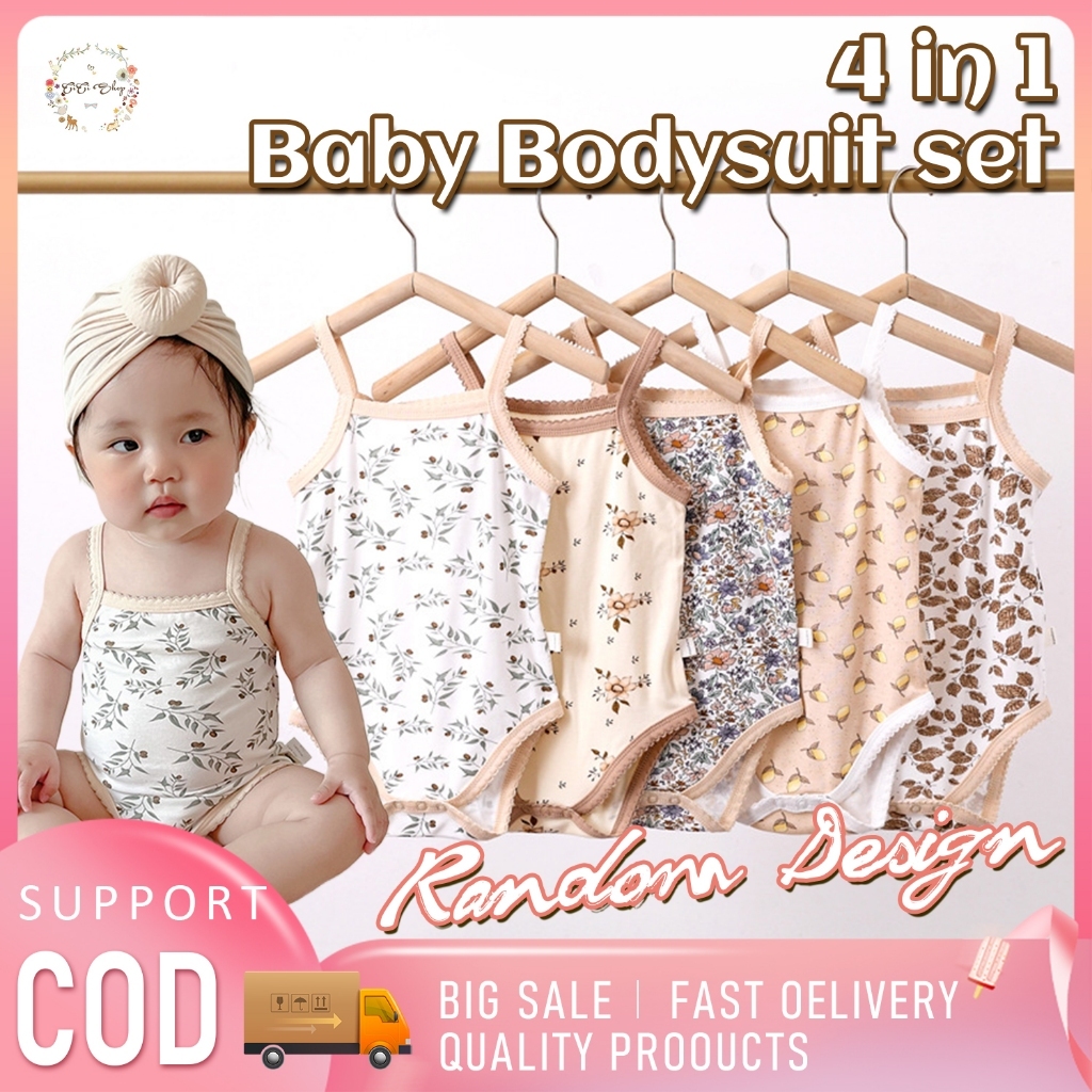 ชุดบอดี้สูทเด็กผู้หญิงราคาถูกที่ดีที่สุด  แขนสั้น บอดี้สูท สำหรับเด็กแรกเกิด 4 ชิ้น  พร้อมส่ง  (0-24 เดือน)