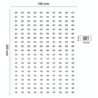 ขนาดเล็กจิ๋ว สติ๊กเกอร์พีวีซีใสและขาวมัน ตัวเลขดำ ตัวเลข 1-400 เหลี่ยม 10x5 มม. กันน้ำ 100% ทนความเย็น ฉีกขาดยาก ทนแดด