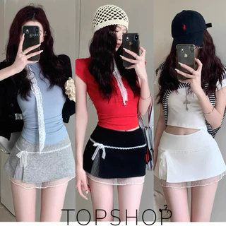 STR พร้อมส่ง🍑💞กระโปรงมินิ แต่งลูกไม้ ติดโปว์ กระโปรงสั้นทรงเอ ทรงรัดรูป มีกางเกงซับใน สีพื้น Y2K Skirt เซ็กซี่สุดๆแก๋ๆ