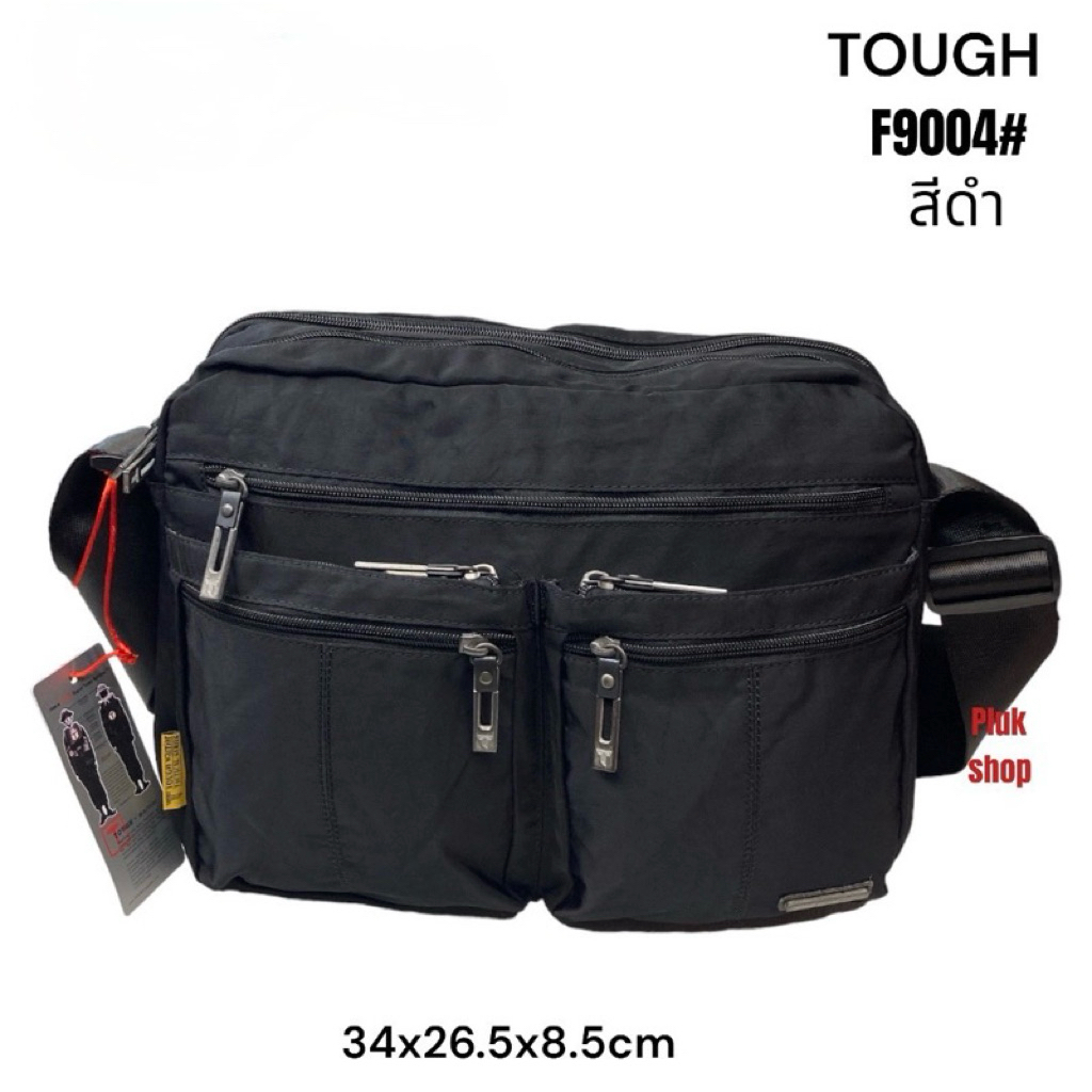 กระเป๋าสะพายข้างใบใหญ่ TOUGH แท้ มี 8 ซิป รหัส F9004# ผ้าไนลอน สีดำ ผ้า2ชั้น ขนาด 34×26.5×8.5cm