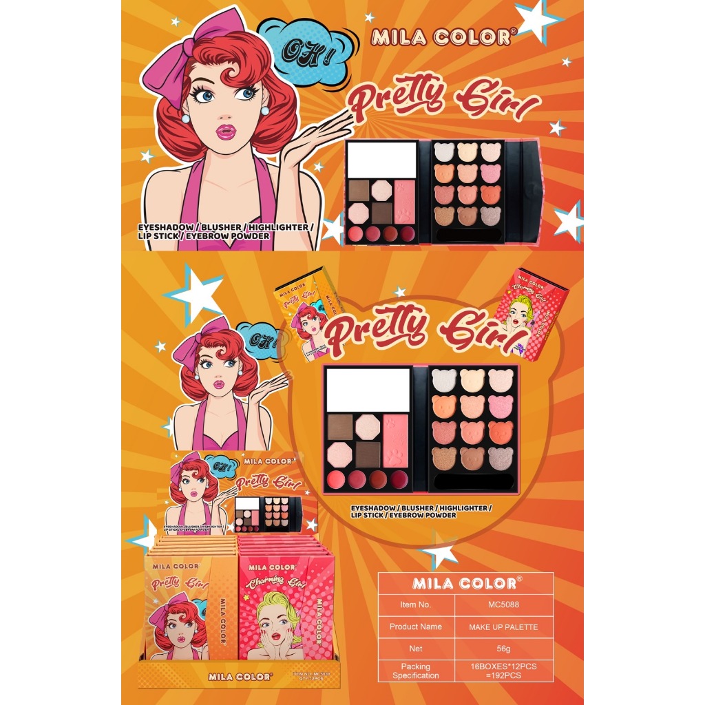 {12พาเลท} MILA COLOR Pretty Girl Makeup Palette พาเลทเมคอัพ ตา แก้ม ปาก เติมสีสันให้ใบหน้า no.MC5088 - รูปที่ 3