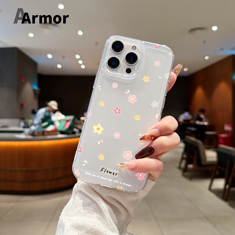 🔥TPU ปุ่มชุบไฟฟ้า🔥 เคสไอโฟน นิ่มกันกระแทก เคสโทรศัพท์ iPhone 11 12 13 14 15 Pro Max XR XS X 7 8Pดอกไม้เล็กๆน้อยๆสวย