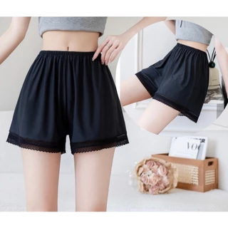 C10 กางเกงขาสั้น M-4XL ขอบขาลูกไม้ ซับใน ใส่นอน ผ้านิ่มสีพื้นใส่สบาย เอวยืดหยุนดี พร้อมส่ง กางเกงไซส์ใหญ่ กางเกงคนอวบ