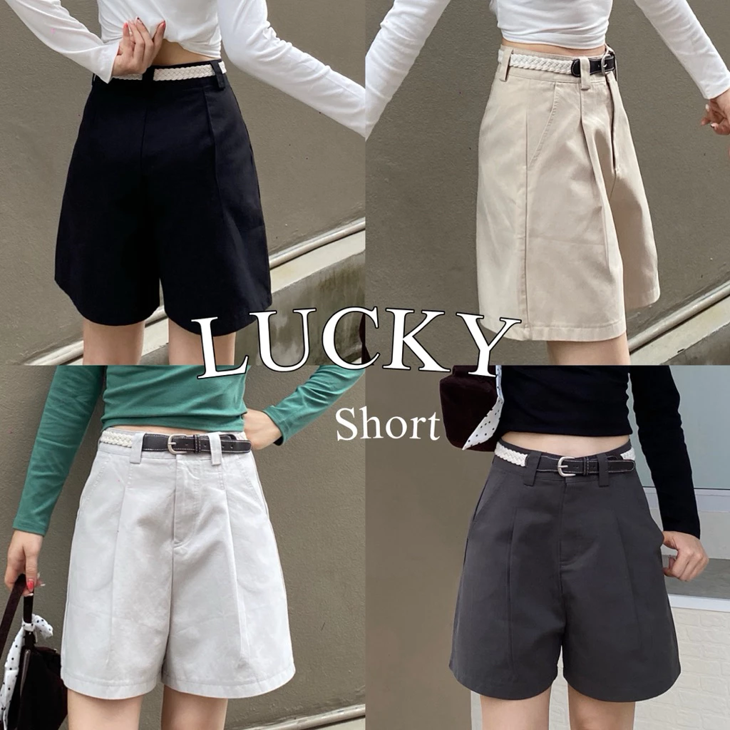New! LUCKY SHORT กางเกงขาผ้าขาสั้น หูใหญ่ #ฟรีเข็มขัด