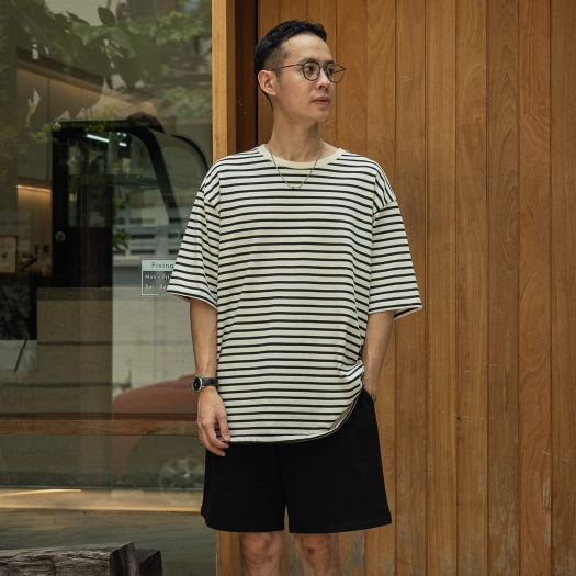 ASANOHA NIPPON STRIPE TEE เสื้อยืดโอเวอร์ไซซ์ลายขวาง
