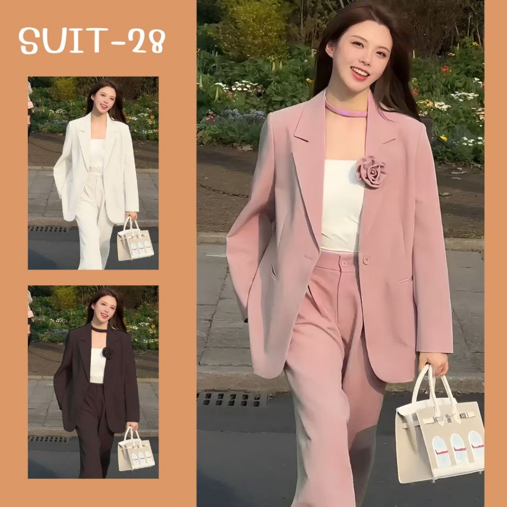 SUIT-28 ชุดเซ็ตสูท (ไม่มีดอกไม้) เสื้อสูท Blazer ชุดเซ็ต สำหรับผู้หญิง S-4XL สินค้าพร้อมส่ง