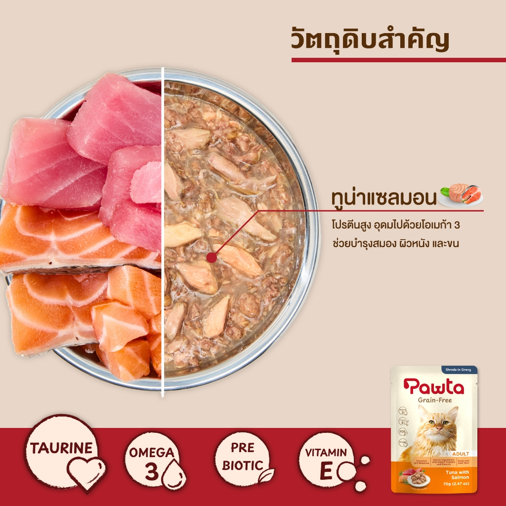 Pawta พอวต้า อาหารแมวชนิดเปียกบรรจุซอง 70 กรัม (รวมรส) - รูปที่ 3