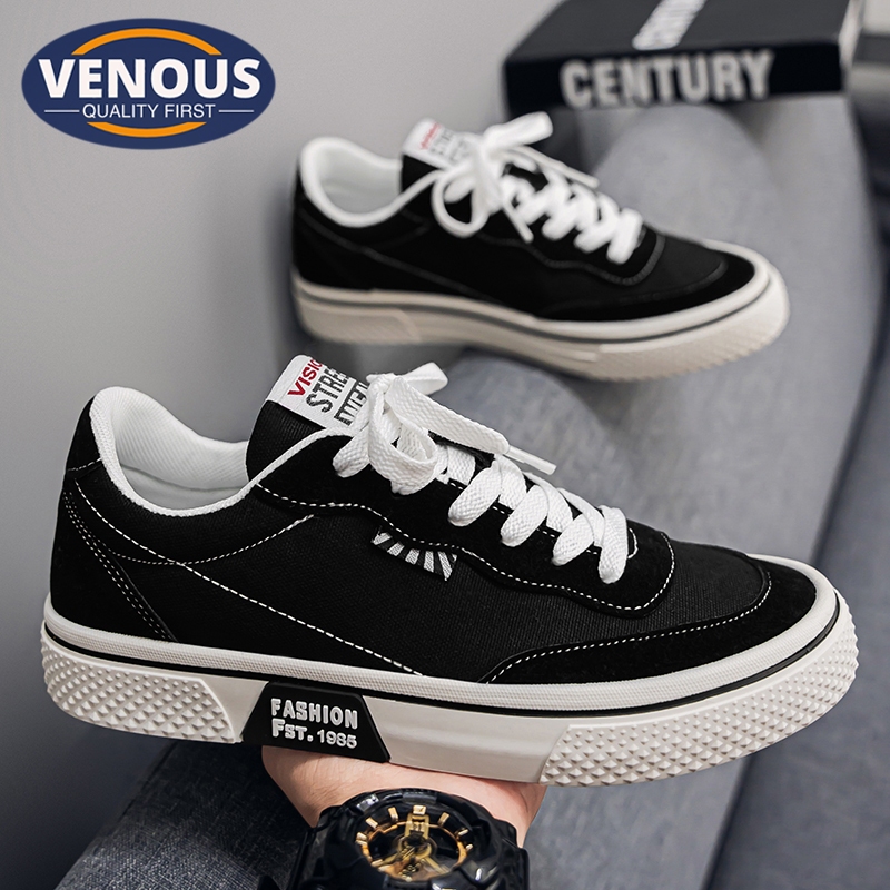 【Venous】2025 New Original รองเท้าผ้าใบสีดำสำหรับผู้ชาย กีฬา รองเท้าแฟชั่นสำหรับผู้ชายเกาหลี รองเท้าแฟชั่นสำหรับผู้ชายเ