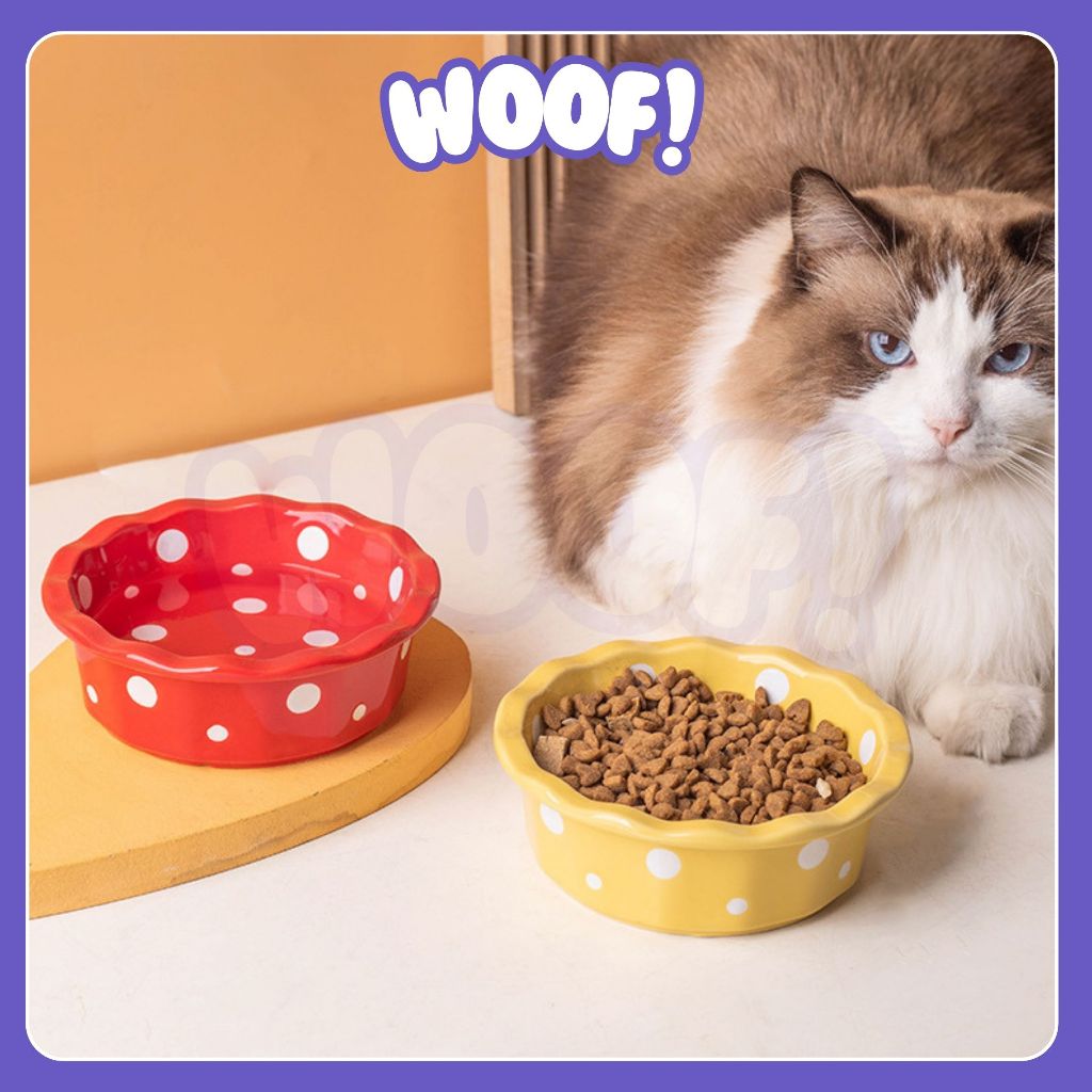 [ส่งฟรี] Woof ชามเซรามิคลายจุด ชามอาหารหมา ชามอาหารสัตว์เลี้ยง ไม่เป็นแหล่งสะสมของเชื้อโรค ใส่น้ำได้ 350 มล. รูปที่ 4