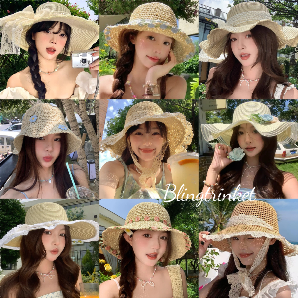 Blingtrinket👒👒ซีรีส์หมวกฟางใหม่ หมวกฟางลูกไม้ชายหาด🌊🌊 ตกแต่งโบว์ลูกไม้ หลากหลายสไตล์ให้เลือก ต้องมีไว้ไปเที่ยวทะเล.