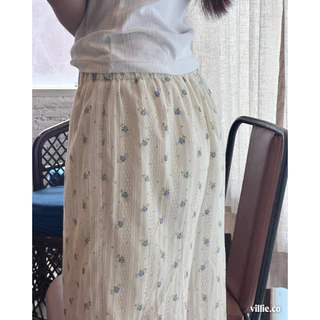 (ขายาว) villie Blossom Pants กางเกงขายาวผ้าลูกไม้ลายดอกไม้