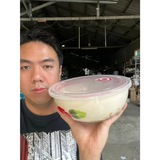 ชามเซรามิกพร้อมฝาปิดสูญญากาศ ชามทรงกลม ชามตราไก่ ขนาด8นิ้ว ลายไก่ชบาแดง เนื้อสโตนแวร์ stoneware งานของลำปาง ออกใบกำกับภา