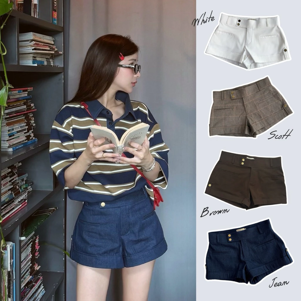 Whimsy Shorts (Denim-White-Brown)