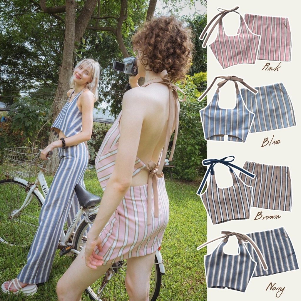 PAULI STRIPE (Blue•Pink•Navy•Brown) TOP/SKIRT/PANTS