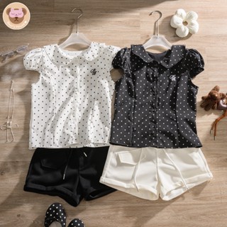 Libby Shirt เสื้อเชิ้ตคอบัว ลายจุด เเขนตุ๊กตา ดีเทลมีกระดุมด…